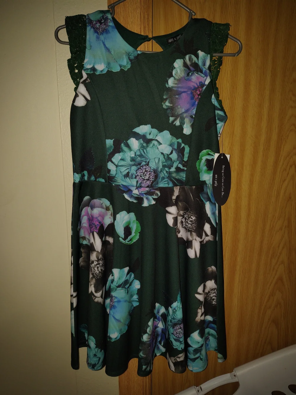 Girls Size 16, Von Maur, Floral Fit-and-Flare Dress in Dark Green